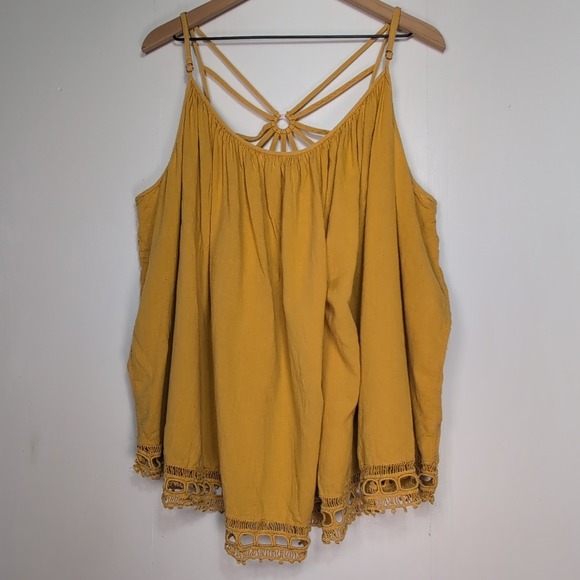 Lane Bryant Tops - Lane Bryant Mustard Yellow Macrame Back Crochet Lace Hem Cami Top Plus Size 4X